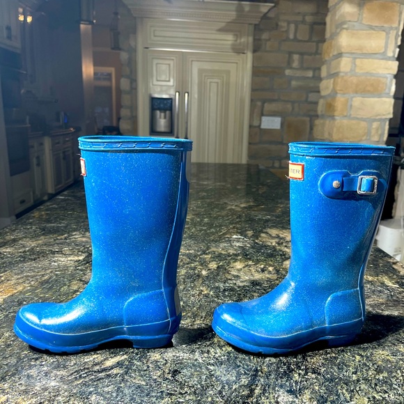 Hunter Original Giant Blue with glitter girls welly rain boots size US12 Eu29